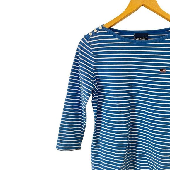 Polo Ralph Lauren Blue White Stripe Boatneck 3/4 Sleeves T-shirt - Picture 4 of 10